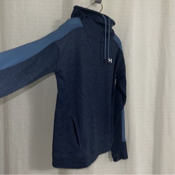 UA S Blue Light Blue Mesh Details Funnel Neck Pullover Sweatshirt Thumb Holes - Picture 7 of 15